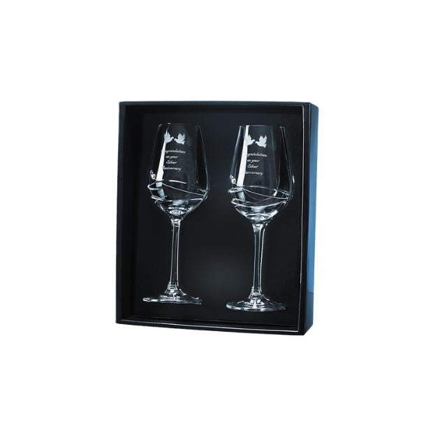 Set of 2 Diamante Wine Glasses with Modena Spiral Cut by Glassware UK, featuring elegant diamond accents and a stylish spiral design.