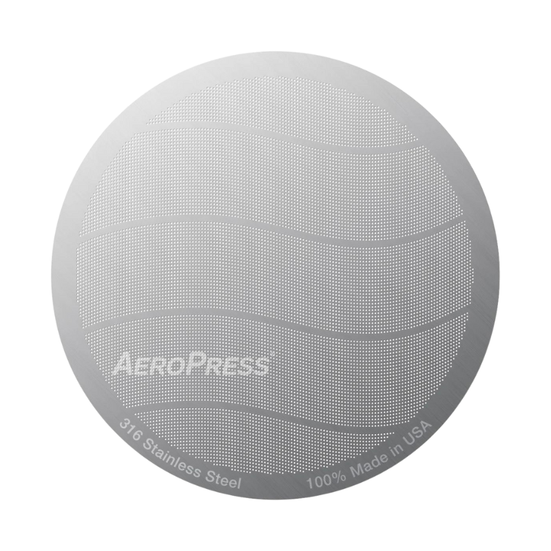 Stainless steel AeroPress filter by Contact Coffee Company Ltd., compact gear for smooth coffee brewing.