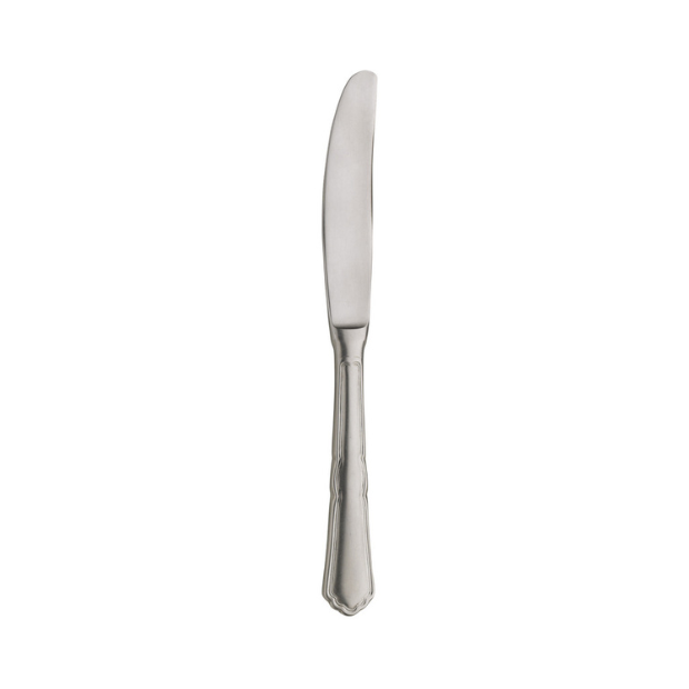 Glassware UK Pintinox Settecento table knife with stone washed finish, showcasing its sleek stainless steel cutlery design.
