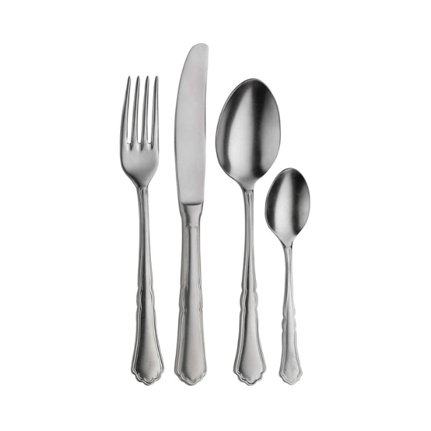 Glassware UK Pintinox Settecento table knife with stone washed finish, made of cutlery stainless steel, sleek and modern design.