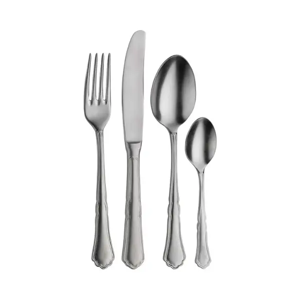 Glassware UK Pintinox Settecento table knife with stone washed finish, showcasing its sleek, stainless steel cutlery design.