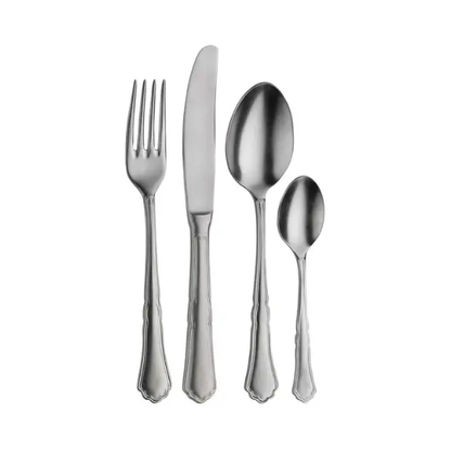 Glassware UK Pintinox Settecento table knife with stone washed finish, showcasing its sleek, stainless steel cutlery design.