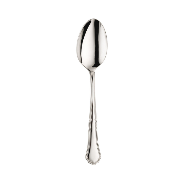 Glassware UK Pintinox Settecento table spoon in mirror polish, showcasing its elegant stainless steel cutlery design.