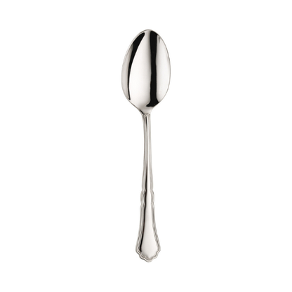 Glassware UK Pintinox Settecento table spoon in mirror polish, showcasing its elegant stainless steel cutlery design.