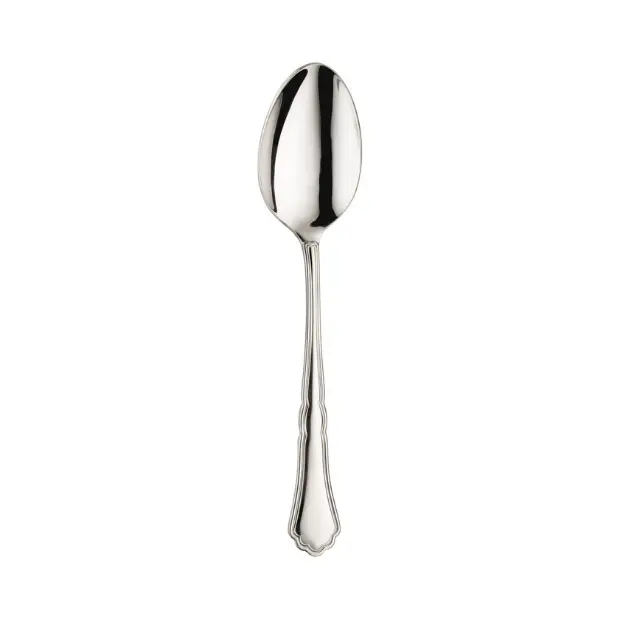 Glassware UK Pintinox Settecento table spoon in mirror polish, showcasing its sleek, reflective stainless steel cutlery design.