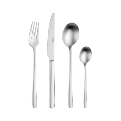 Glassware UK Pintinox Sky Satin tea spoon with a sleek satin finish, showcasing its elegant, rounded handle and polished bowl.