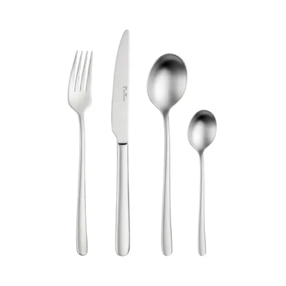 Glassware UK Pintinox Sky Satin tea spoon, elegant cutlery with a satin finish, displayed on a clean white background.
