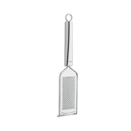 Glassware UK Smart Minigrater by Ghidini, a compact stainless steel grater with a clear plastic handle for precise food grating.