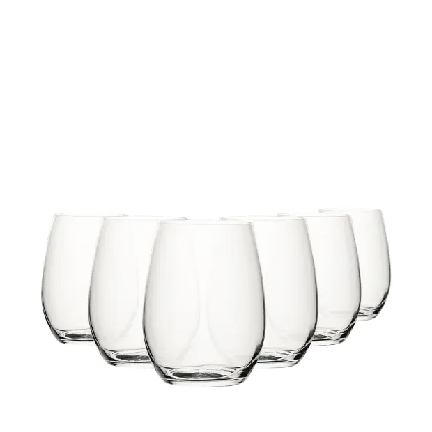Set of six Amber Tumblers by Glassware UK, 440ml glass drinkware with a warm amber tint, arranged on a white surface.