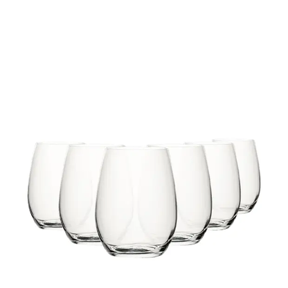 Set of six Amber Tumblers by Glassware UK, 440ml glass drinkware with a warm amber tint, arranged on a white surface.