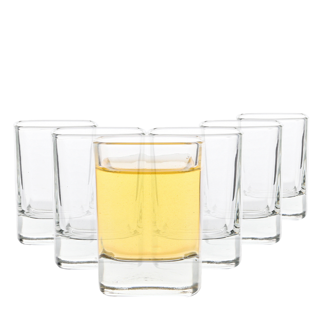 Set of six Square Shot Glasses from Glassware UK, 60ml capacity, clear glass with a modern square design.