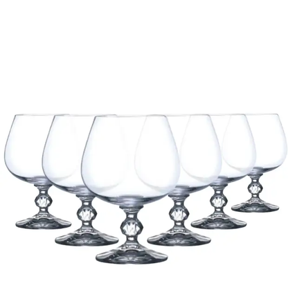Set of six Claudia Crystalite whisky tumblers with 250ml capacity, clear glassware perfect for enjoying brandy and spirits.