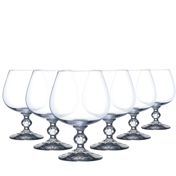 Set of 6 Claudia Crystalite whisky tumblers, 250ml, clear glassware UK brand, with elegant design for brandy and spirits.