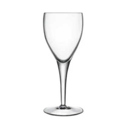 Set of six Luigi Bormioli white wine glasses, 190ml, clear glassware with elegant stem and bowl for serving white wine.