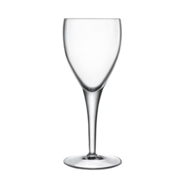 Set of six Luigi Bormioli white wine glasses, 190ml, clear glassware with elegant stems and bowl for fine wine presentation.