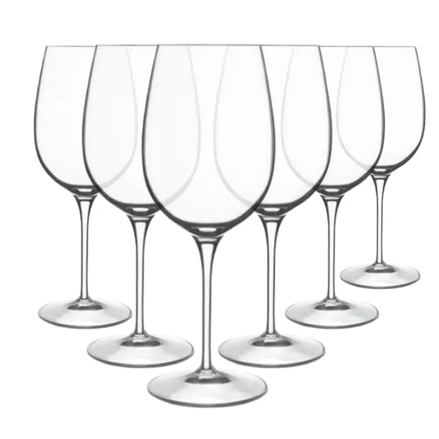 Set of six Stolzle Weinland red wine glasses, 540ml capacity, clear glassware with elegant bowl design for wine serving.