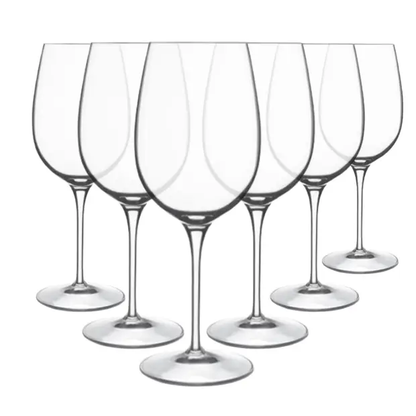 Set of six Stolzle Weinland red wine glasses, 540ml capacity, clear glassware with elegant bowl design for wine serving.