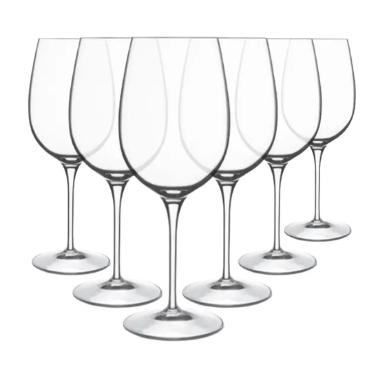 Set of six Stolzle Weinland red wine glasses, 540ml capacity, clear glassware with elegant bowl design for wine serving.