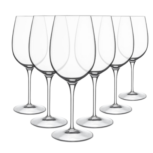 Set of six Stolzle Weinland red wine glasses, 540ml capacity, clear glassware for elegant wine drinking.