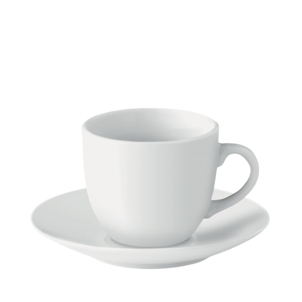 Set of two glass espresso cups with matching saucers, clear coffee glasses from Glassware UK.
