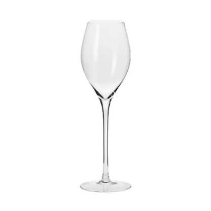 Six Krosno Avant-Garde Prosecco Champagne Flutes, 280ml, clear glassware set with tall, slender stems for elegant serving.