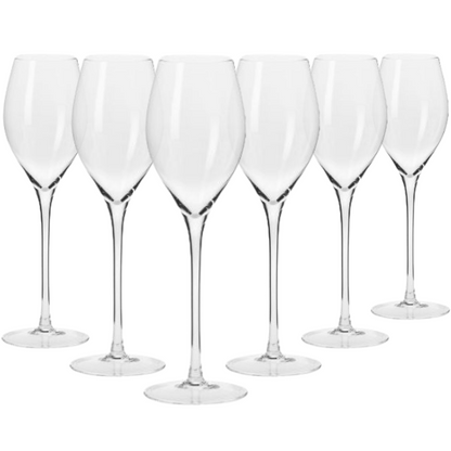 Set of 6 Krosno Avant-Garde prosecco champagne flutes, 280ml, clear glassware with tall, elegant stems for sparkling wine.