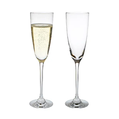 Pair of Dartington Crystal Rachael Champagne Flutes, 250ml, set of 2, elegant glassware with slender stems and clear crystal finish.
