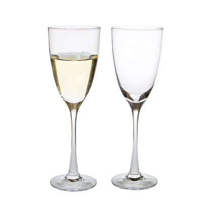 Set of two Dartington Crystal Rachael white wine glasses, 240ml, featuring clear glass and elegant stems for fine wine drinking.
