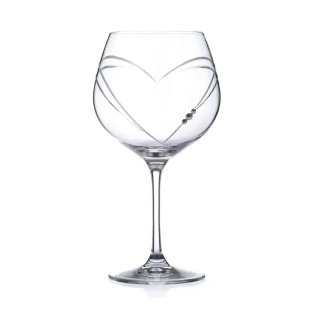 Glassware UK Diamante "Just For You" gin glass with heart-shaped cut design, 610ml capacity, in a gift box.