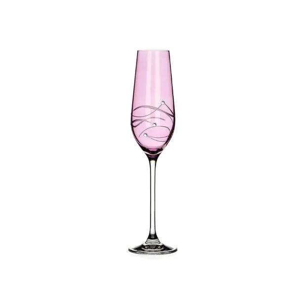 Pink champagne flute with diamante accents and spiral cut design, made by Glassware UK, showcasing elegant glassware for special occasions.