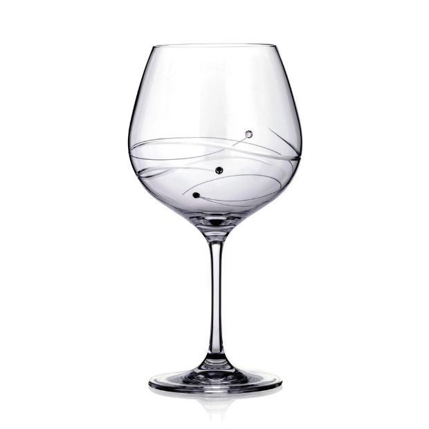 Clear glass gin glass with spiral cut design, 610ml capacity, in a gift box, from Glassware UK for elegant drink presentation.