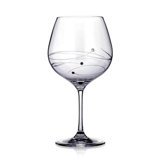 Clear glass gin glass with spiral cut design, 610ml capacity, in a gift box, from Glassware UK for elegant drink presentation.