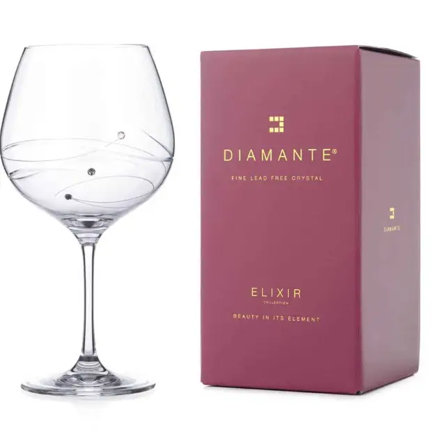 Elegant gin glass with spiral cut design, 610ml capacity, presented in a gift box by Glassware UK.