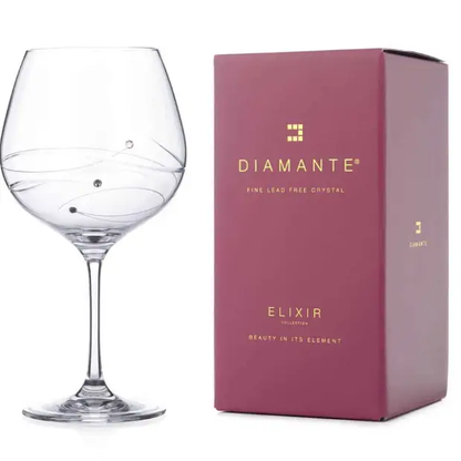 Elegant gin glass with spiral cut design, 610ml capacity, presented in a gift box by Glassware UK.