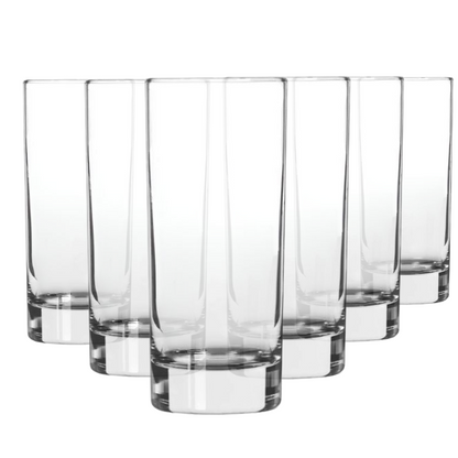Set of six Glassware UK whisky tumblers, 290ml highball glasses, clear glass with a classic design for cocktails and drinks.