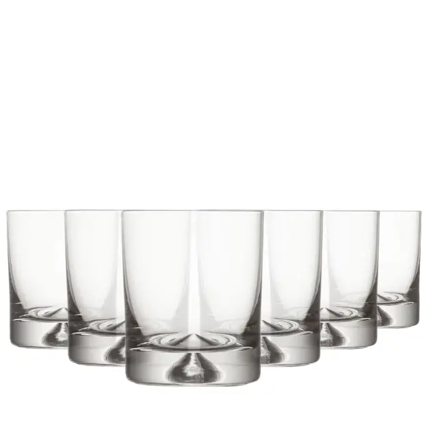 Set of six Krosno Dimple Base whisky tumblers, 260ml glassware with textured dimple design for enjoying whisky.
