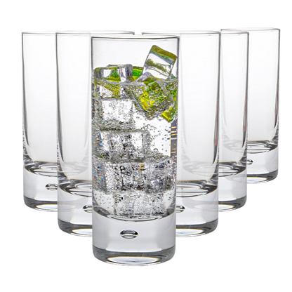 Set of six 365ml Bubble High Ball Glasses, Whisky Tumblers by Glassware UK, featuring a unique bubble design for stylish drinks.