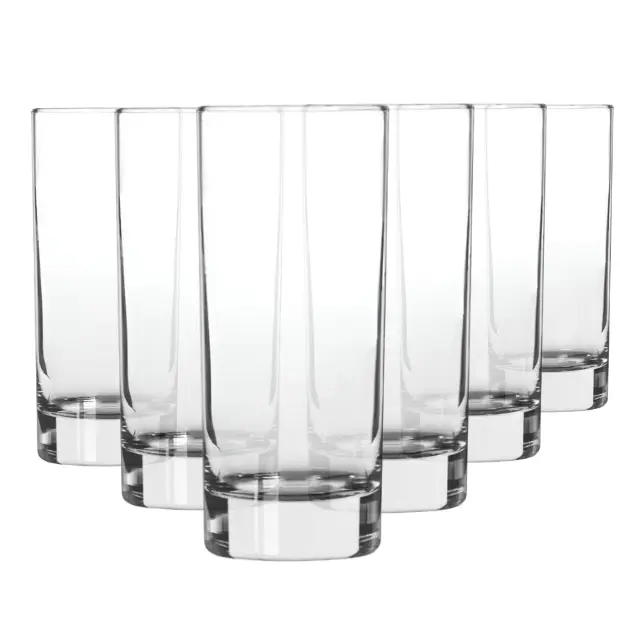 Set of six Glassware UK whisky tumblers with 290ml capacity, highball glasses ideal for cocktails and spirits.