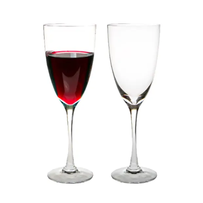 Set of two Dartington Crystal Rachael red wine glasses, 240ml, showcasing elegant glassware with clear, detailed design.