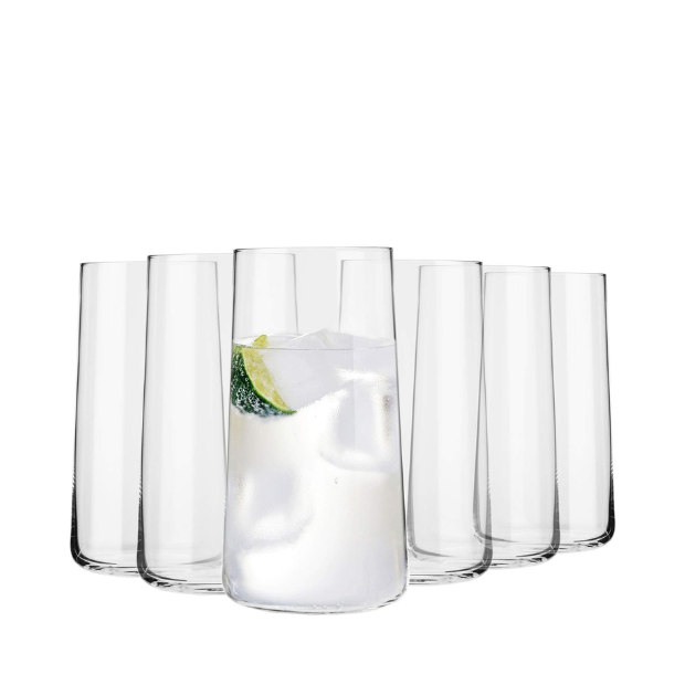 Set of six Krosno Avant Garde high-ball whisky tumblers, 540ml glassware by Glassware UK, with clear, modern design.