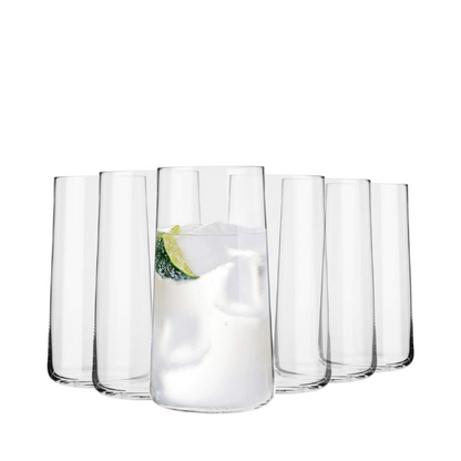 Set of six Krosno Avant Garde high-ball whisky tumblers, 540ml glassware by Glassware UK, with clear, modern design.