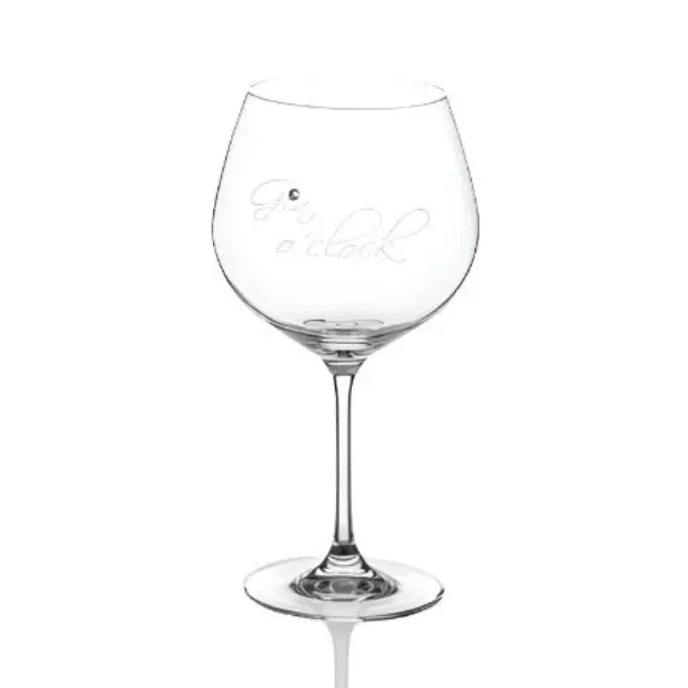 Glassware UK Diamante "Gin O'Clock" gin glass with diamond accents, 610ml capacity, presented in a gift box.