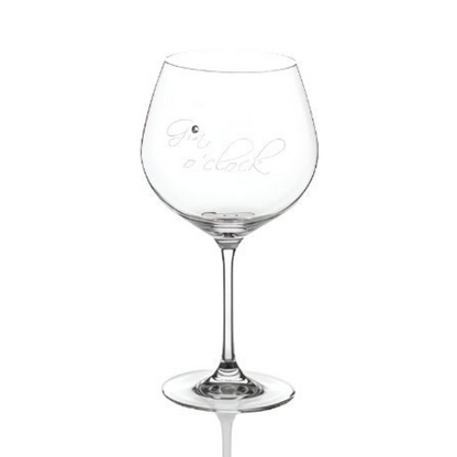 Glassware UK Diamante Gin O'Clock gin glass with sparkling diamanté accents, 610ml capacity, displayed in a gift box.