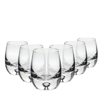 Set of six Krosno Bubble Based Barrel Whisky Tumblers, 420ml glassware with textured bubble design for whisky drinking.