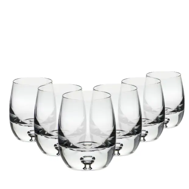 Set of six Krosno Bubble Based Barrel Whisky Tumblers, 420ml, clear glassware with unique bubble design for elegant drink presentation.