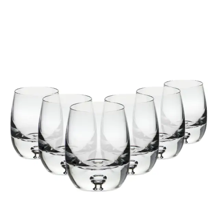 Set of six Krosno Bubble Based Barrel Whisky Tumblers, 420ml, clear glassware with unique bubble design for elegant drink presentation.