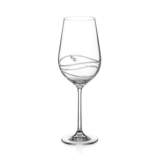 Sparkling Diamante Wine Glass with Modena Spiral Cut by Glassware UK, showcasing elegant crystal and intricate spiral design.