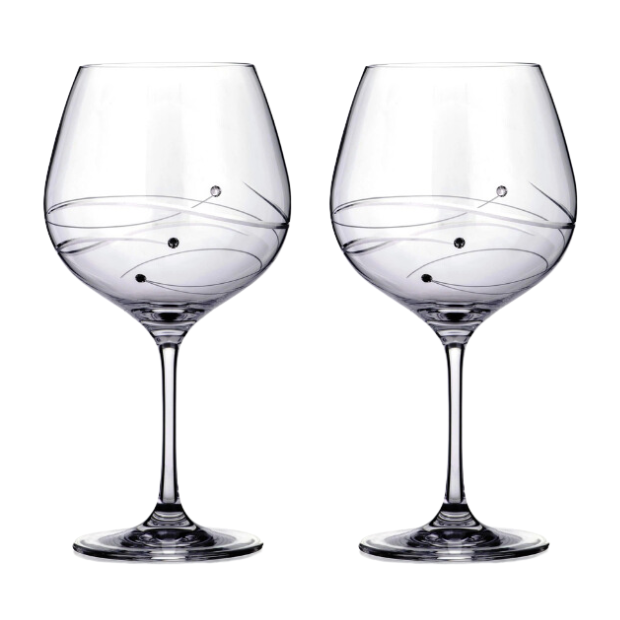 Set of 2 Diamante Gin Glasses by Glassware UK featuring spiral design cuts, displayed in a gift box.