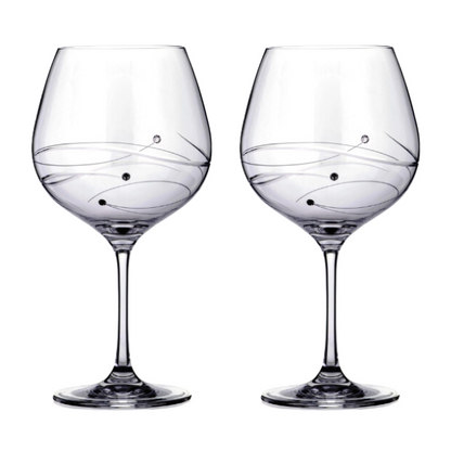 Set of 2 Diamante Gin Glasses by Glassware UK featuring spiral design cuts, displayed in a gift box.