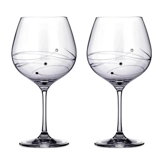 Set of 2 Diamante Gin Glasses by Glassware UK featuring spiral design cuts, displayed in a gift box.